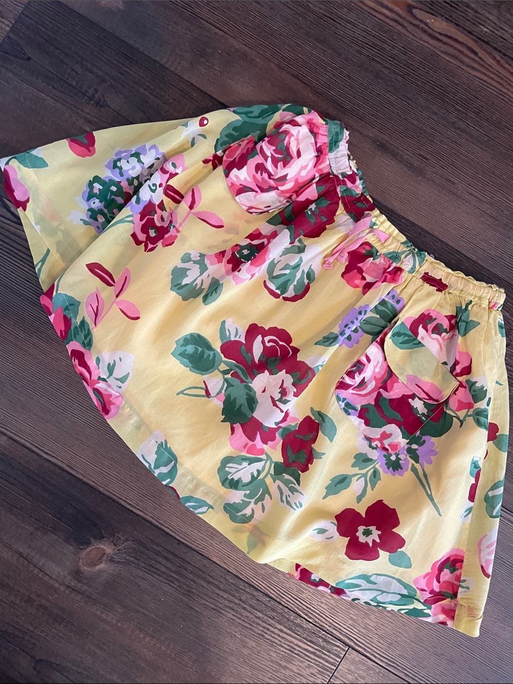 Mini Boden Yellow Skirt with Pink and Green‎ Floral Print 9/10 Y